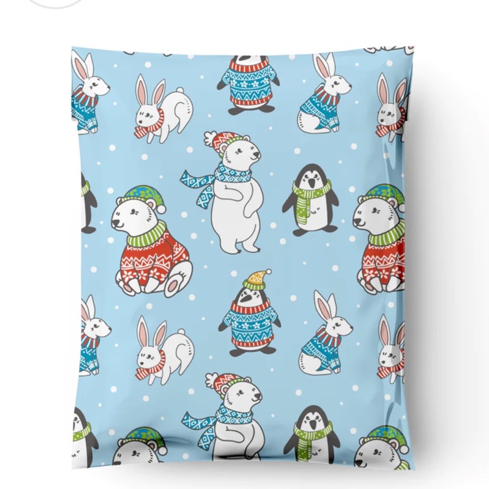 ❄️20 Designer blue winter animals Poly Mailers 10 x 13 inch